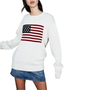 John Galt Cream Flag Crew Neck Sweater OS